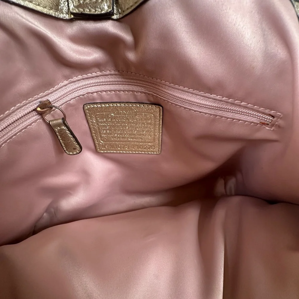 Coach Brown Signature Tote with Metallic Floral Appliqués - Picture 8 of 13